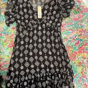 Blue Rain Black and White Patterned Dress